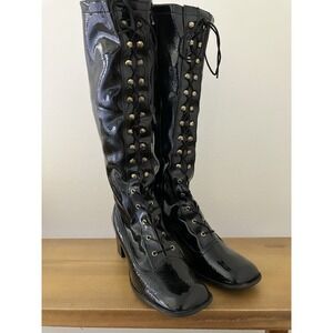 Montgomery Ward Black Patent Shiney Go Go Boots Size 7M VTG 1970's With Box